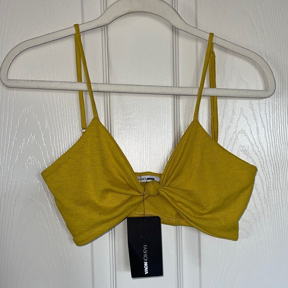 Fashion nova mustard yellow twist knot bra top size large